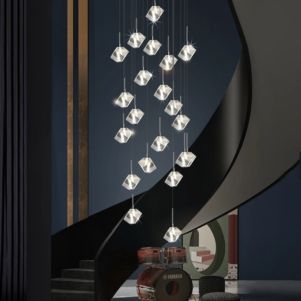 

Modern design crystal chandelier long led cristal ball stair hanging lamp luxury chrome lobby hallway home decor light fixture