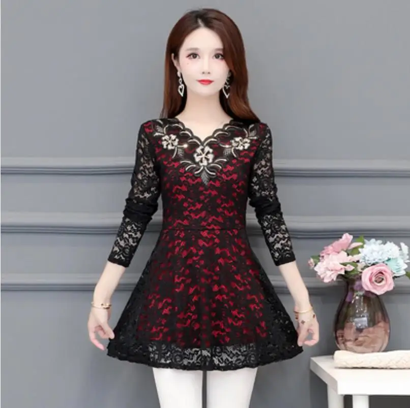 2021 осень весна Цветочная кружевная Тонкая Блузка женские элегантные блузки с