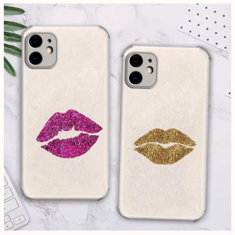 

Shiny sexy lips Phone Case Lambskin Leather For iphone 12 11 8 7 6 XR X XS PLUS MINI PLUS PRO MAX Shockproof