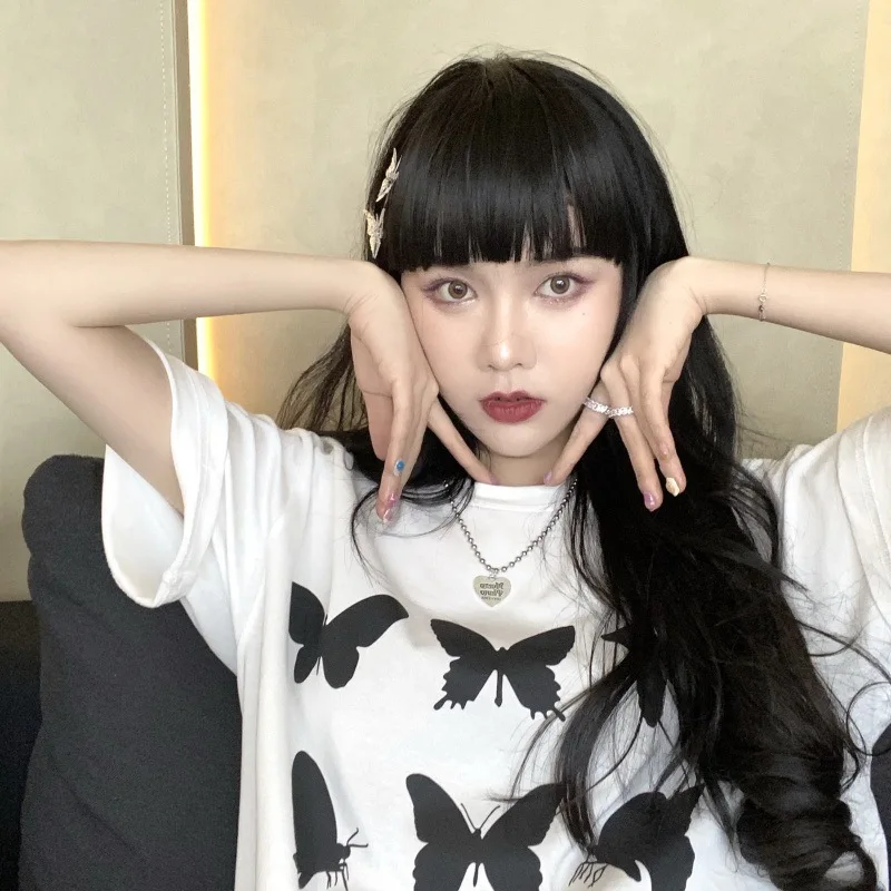 

Gothic Top Harajuku T-Shirts Female Punk Style Oversized T-Shirt Street Loose Casual Cool Butterfly Animal Pattern Women Tee
