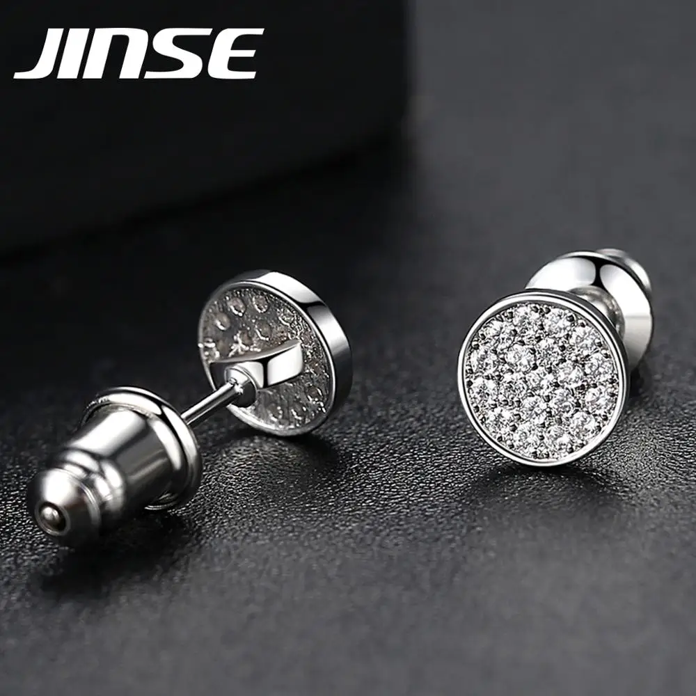 Серьги гвоздики JINSE в стиле хип хоп со сверкающими фианитами класса ААА для