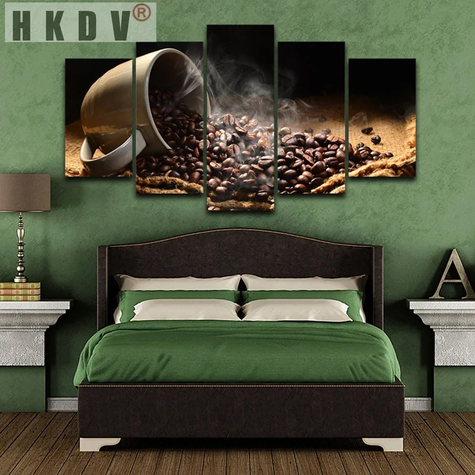 

HKDV Abstract 5 Pieces Canvas Paintings Posters Prints Kitchen Fragrant Coffee Beans Restaurant Sofa Wall Art Picture Home Decor