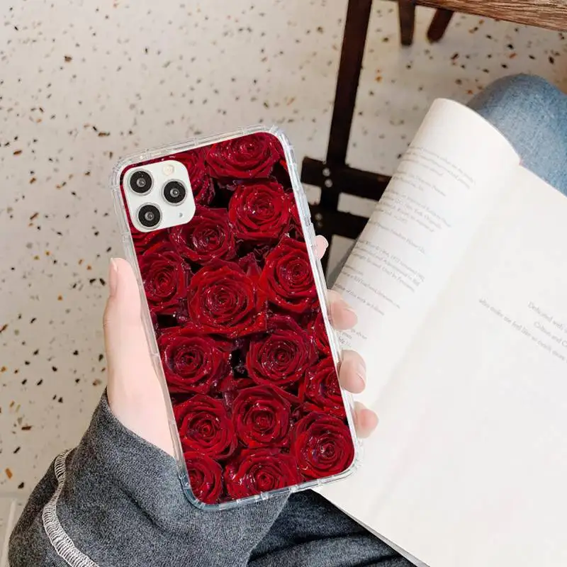 

red rose flower high quality Phone Case Transparent soft For iphone 5 5s 5c se 6 6s 7 8 11 12 plus mini x xs xr pro max