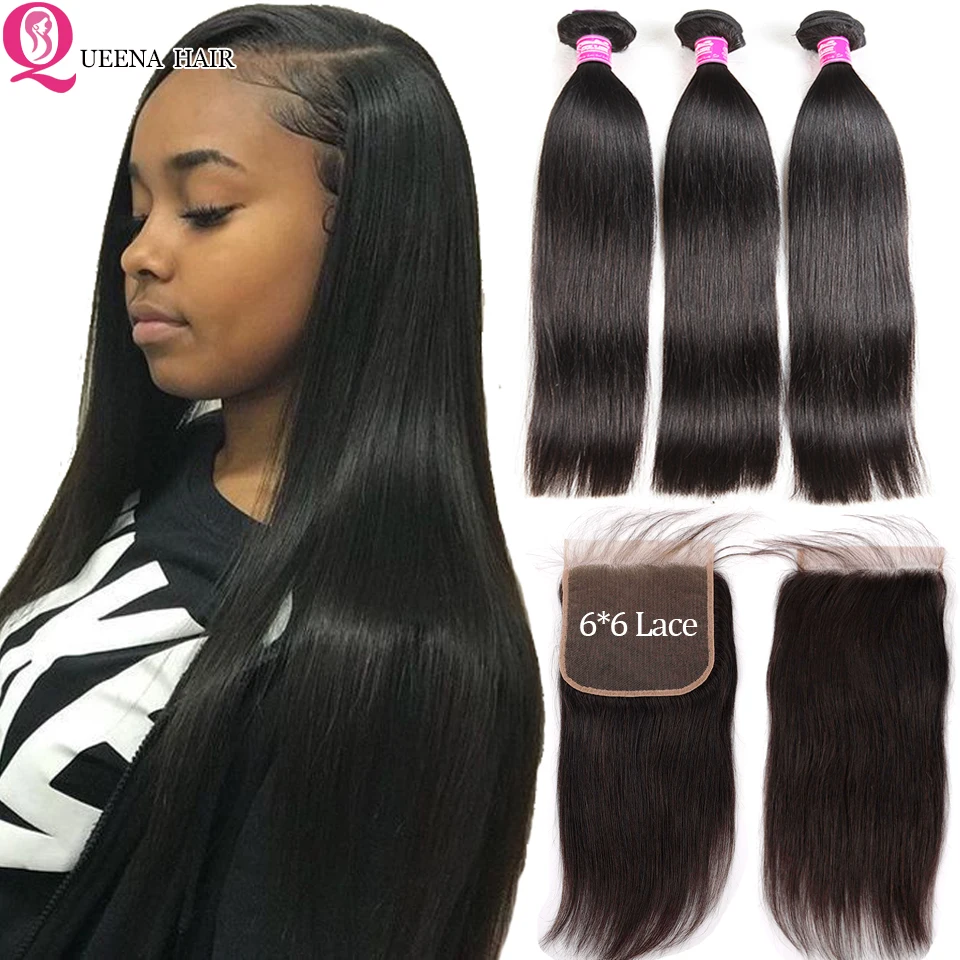 6*6 Пряди на шнуровке прямые бразильские волосы волнистые пряди с закрытием