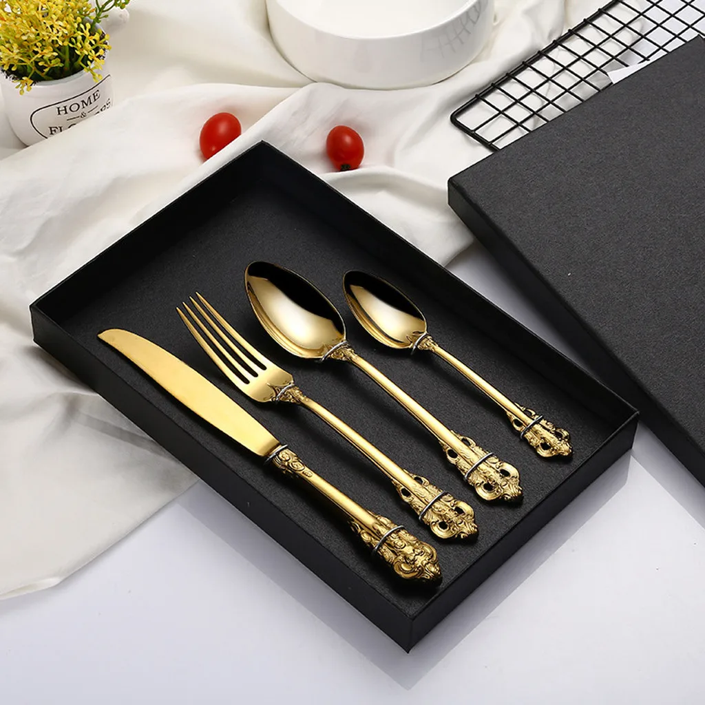 Western Tableware Court Series Knife And Fork Spoon Stainless Steel Gold-Plated Metal Kitchen Accessories FH5 | Дом и сад
