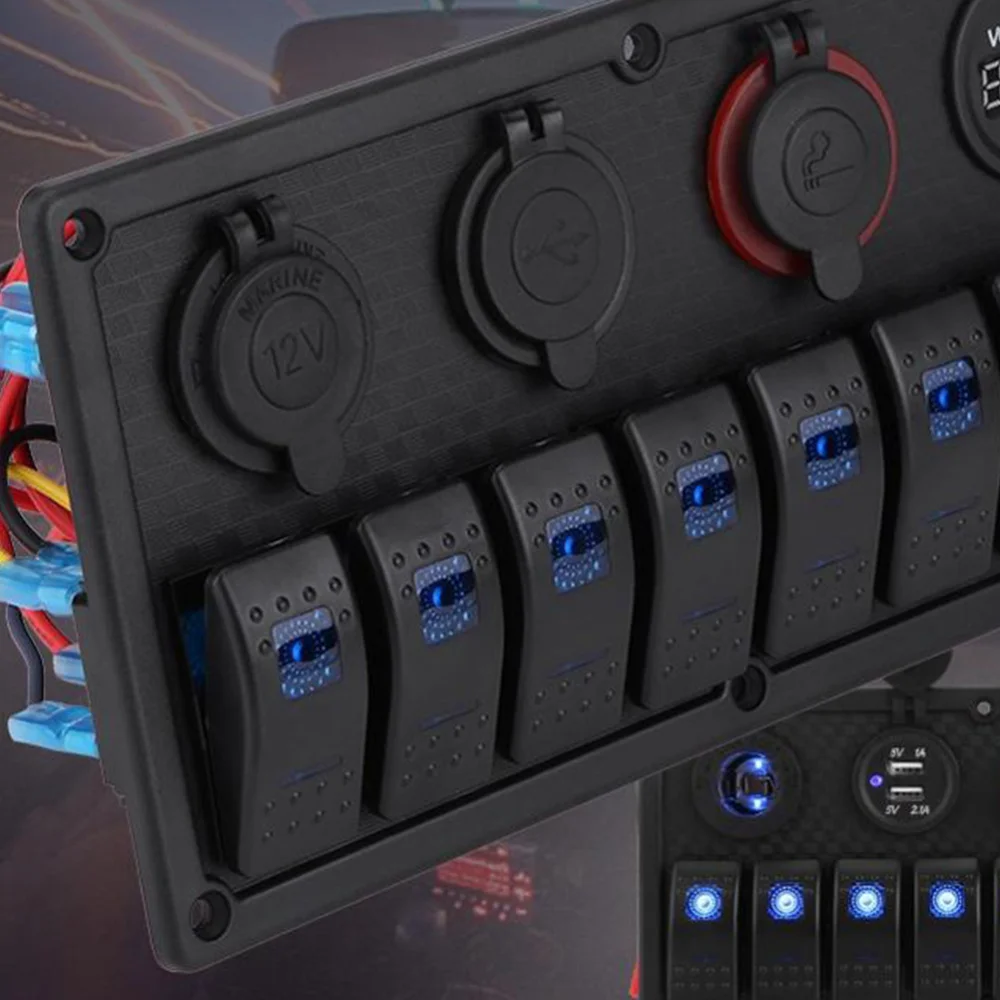 

1 Set 8 Gang Waterproof Rocker Switch Panel for RV Car Vehicles Truck Boat