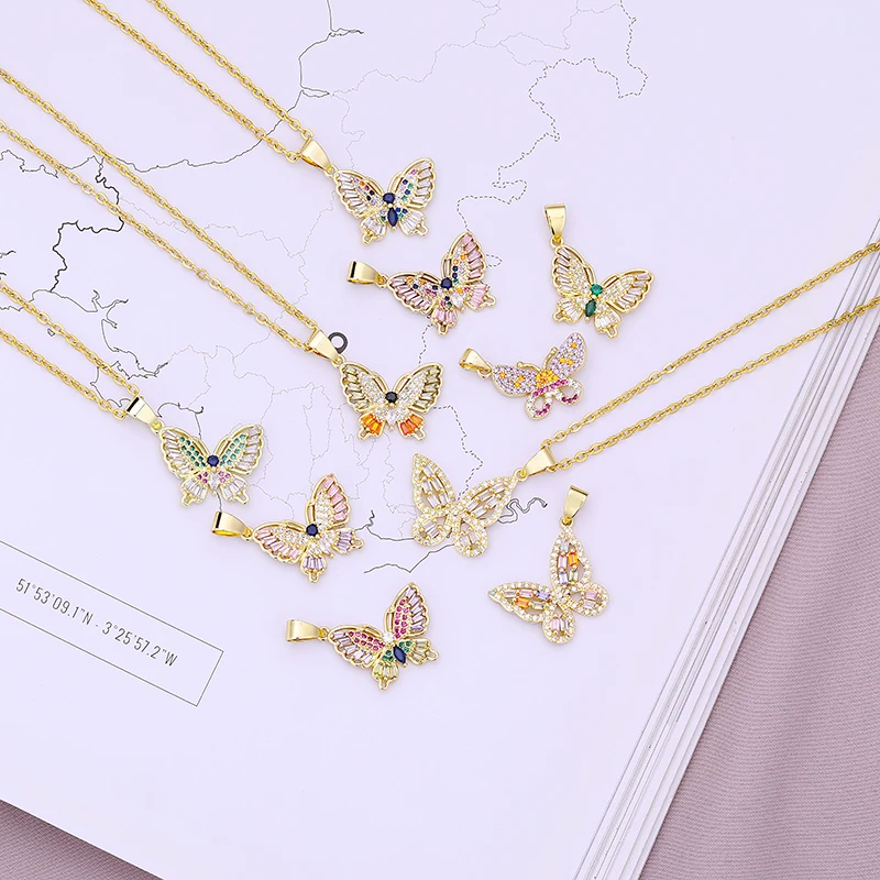 

Fashion Butterfly Choker Necklaces Women 10 Style Colorful Cubic Zirconia Butterfly Pendant Clavicle Chain Female Jewelry