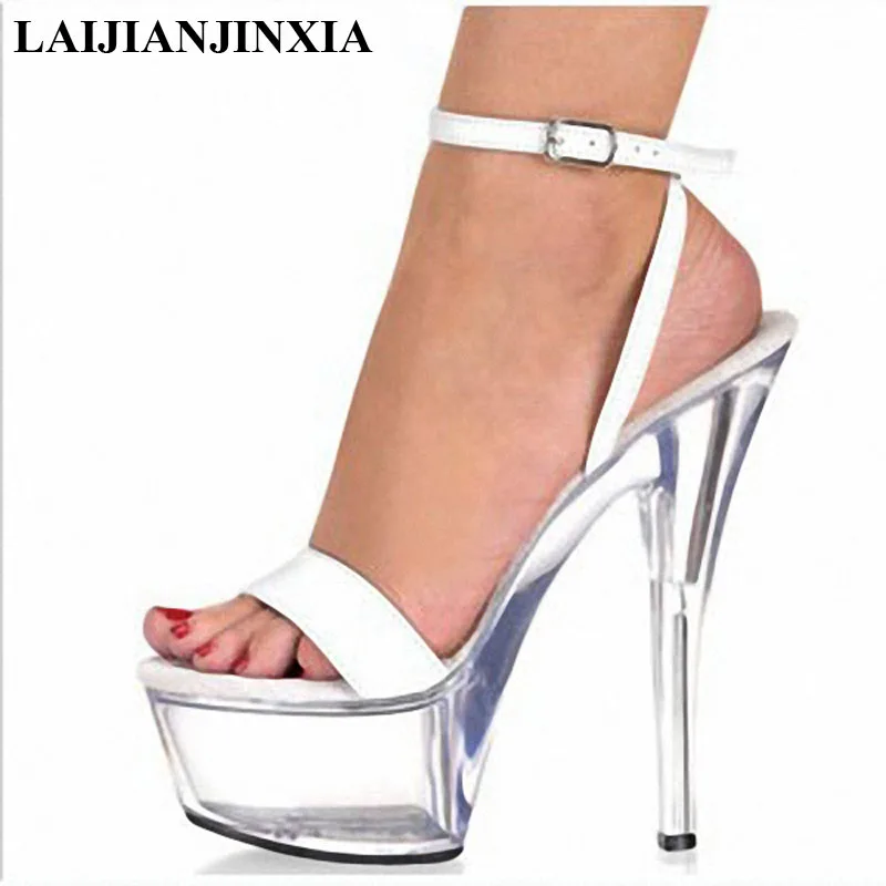 

New summer women's high-heeled topless strappy heels, transparent 15cm steel pole dancing sandals 6in, dancing shoes