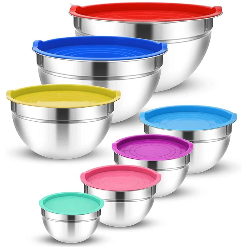 

Mixing Bowls With Lids Set, 7PCS Stainless Steel Mixing Bowls, Metal Nesting Storage Bowls For Kitchen, For Prep, Baking