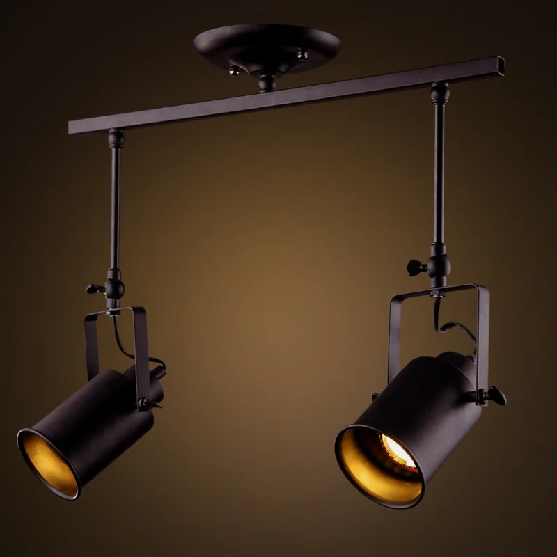 Ретро Led Крытый трек светильник черный металлический рельсовый с регулируемым
