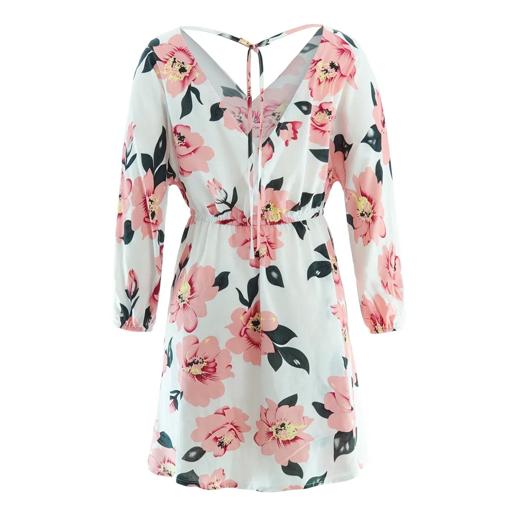 Стильное летнее женское платье сексуальное глубокий v-образный вырез цветочный