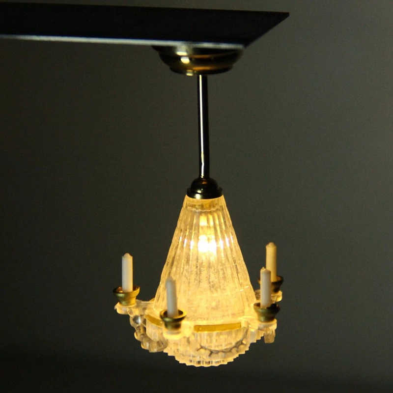 

1:12 Dollhouse Miniatures Lichtstativ Five False Transparent Candle Chandelier LED Golden