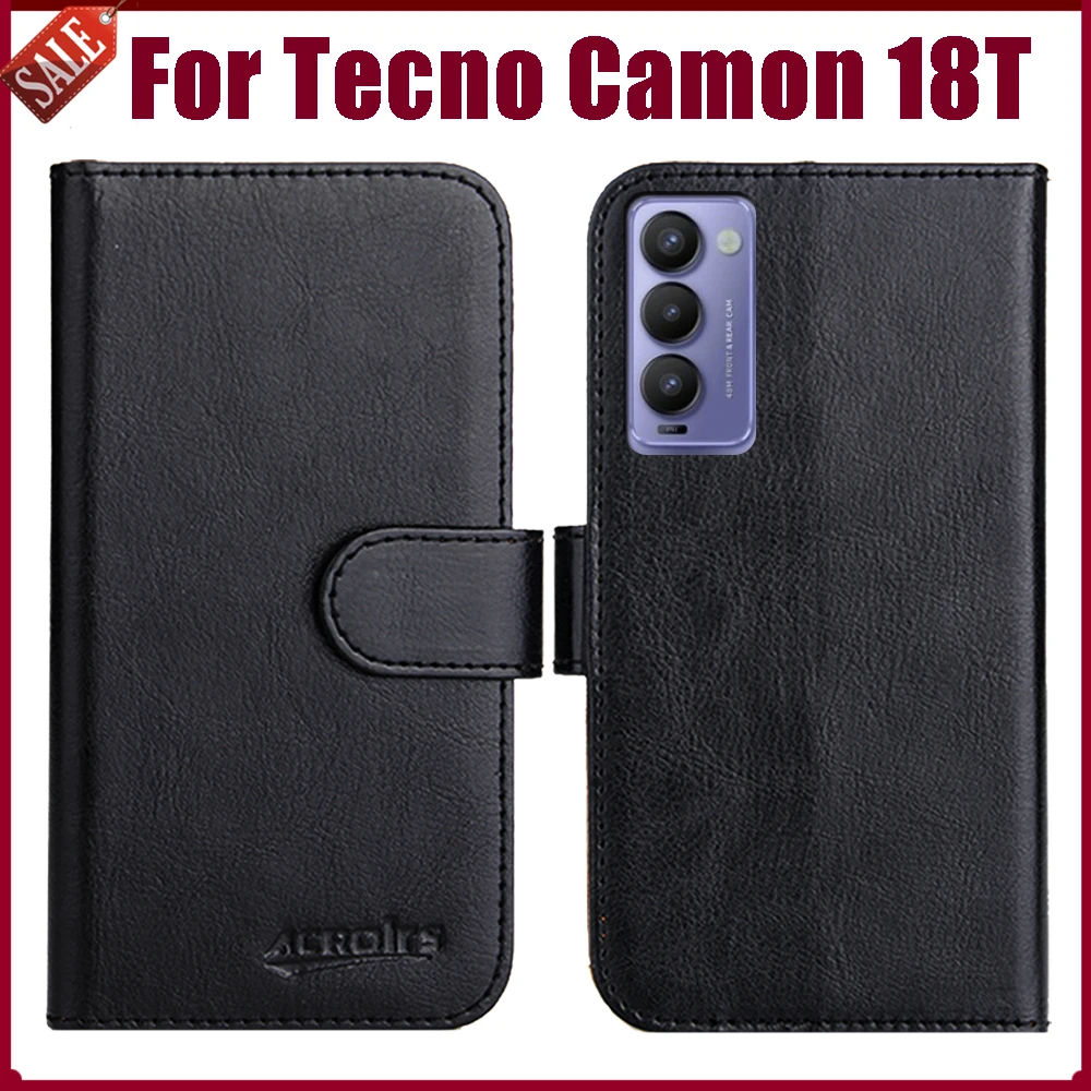 

Hot Sale! Tecno Camon 18T Case 6.8" Fashion 6 Colors Flip Soft Leather Wallet Cover For Tecno Camon 18T Case Phone Holder Bag