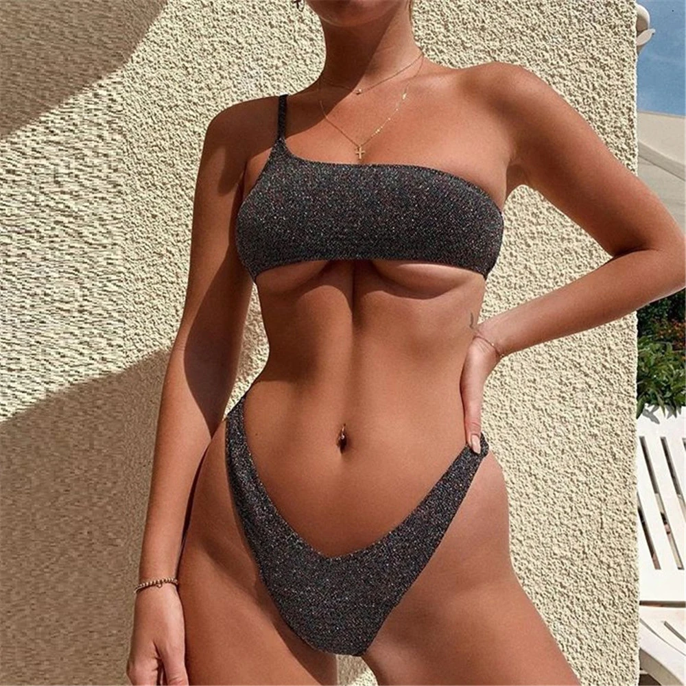 Сексуальный комплект бикини пуш ап серебристый купальник женский с высоким