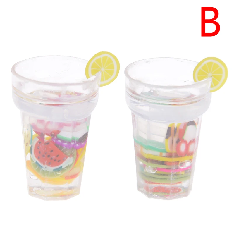 2PCS 1/12 кукольный домик миниатюрная еда мини фрукты из смолы бутылка моделирование напитки модель игрушки фруктовый напиток игра лимон чашка - Цвет: 2PCS