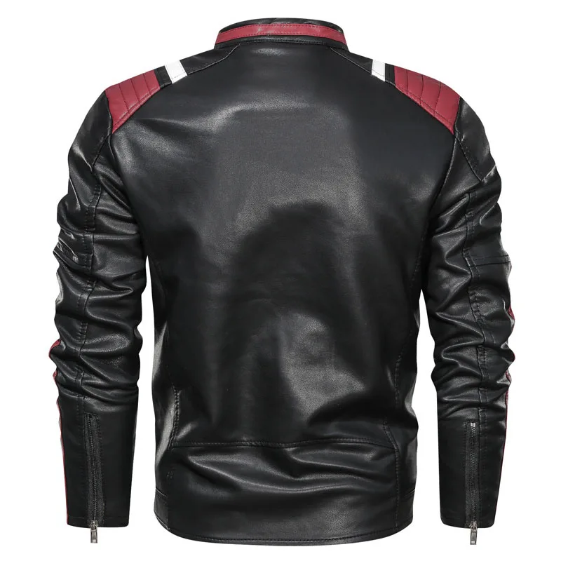 Куртка мужская кожаная с воротником-стойкой повседневный приталенный бомбер в