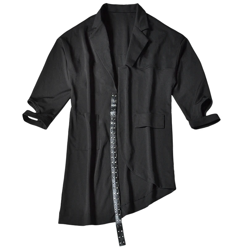 

Men autumn winter rivet leather patchwork punk hip hop long trench coat irregular design man vintage gothic punk jacket cardigan