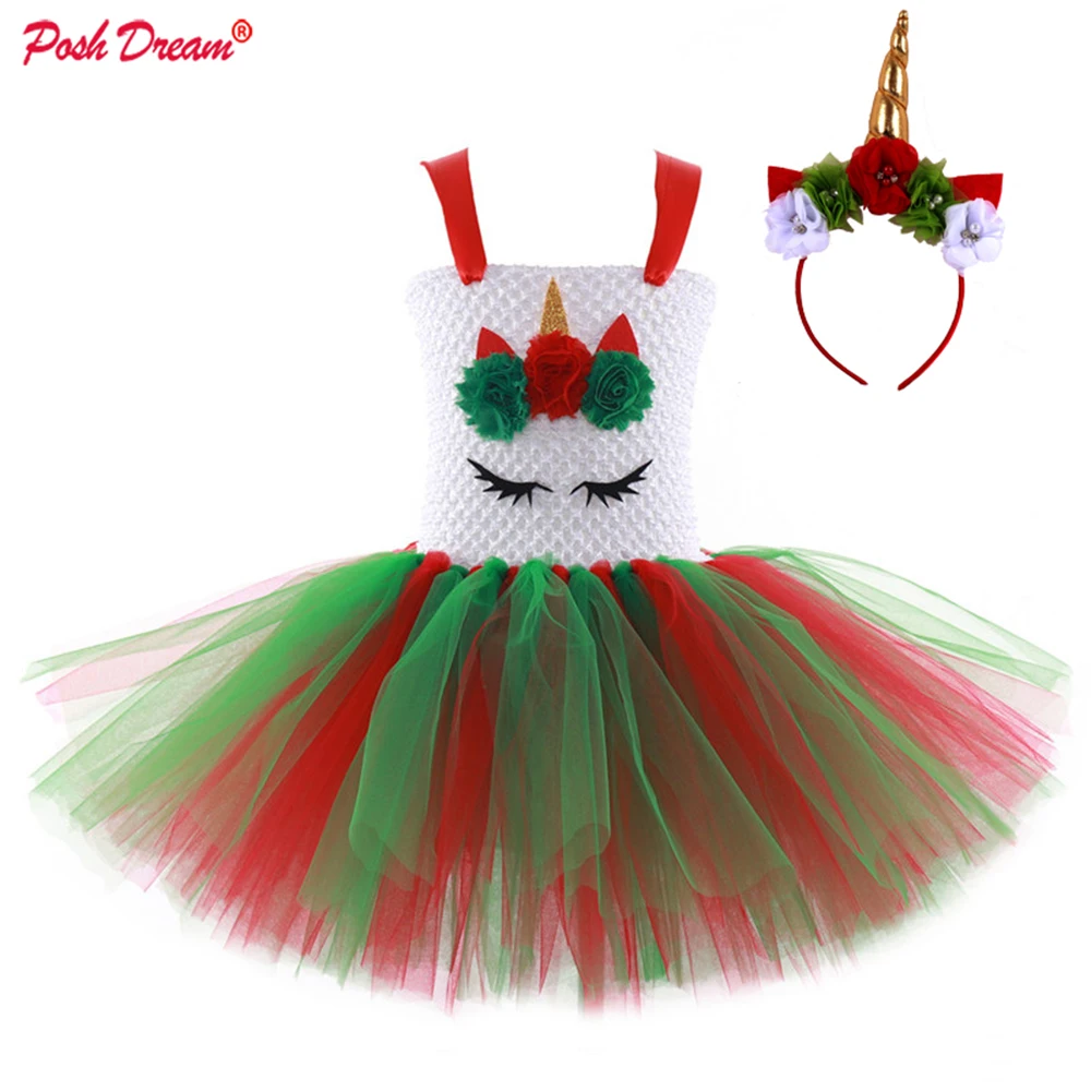 Шикарные рождественские платья-пачки в виде единорога с красными и зелеными