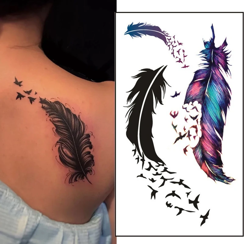 

Butterfly Bird Feather Tattoo Stickers Arm Chest Body Art Temporary Water Transfer Tattoo Flower Letter Waterproof Fake Tattoos