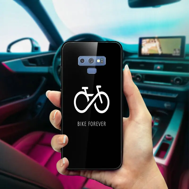 Bike Cyclist Black On White Tempered Glass Cases for Samsung Galaxy S8 S9 S10 A6 A8 A9 A10 A20 A40 A50 A70 A80 Plus | Мобильные