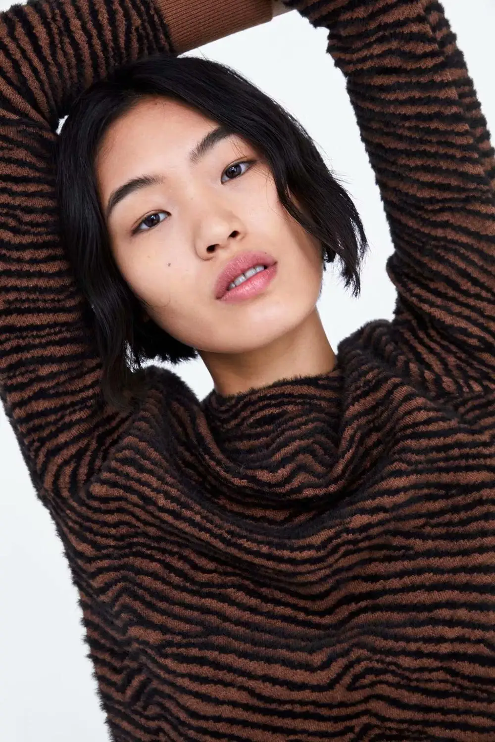 2019 ZA Zebra Pattern Sweater for Women Fashion Knitted Animal Print Winter Clothes Thick Long Sleeve Female Pullovers Casual | Женская
