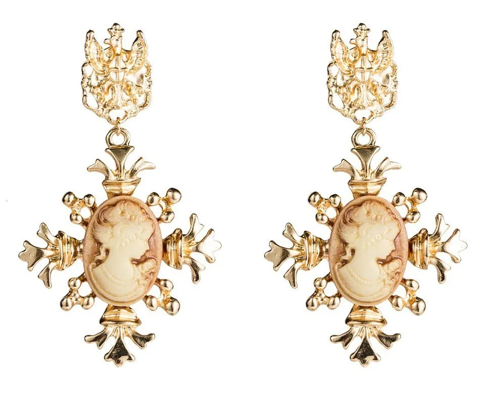 JOUVAL Court Portrait Girl Vintage Drop Earrings For Women Baroque Gold Alloy Big Dangle Handmade Earings Female Jewelry Brincos