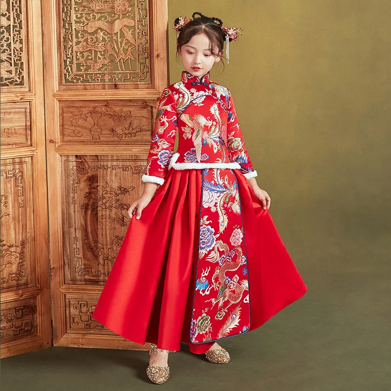 Зимнее вечернее платье для подружки невесты принцессы с цветами девочек Бальные