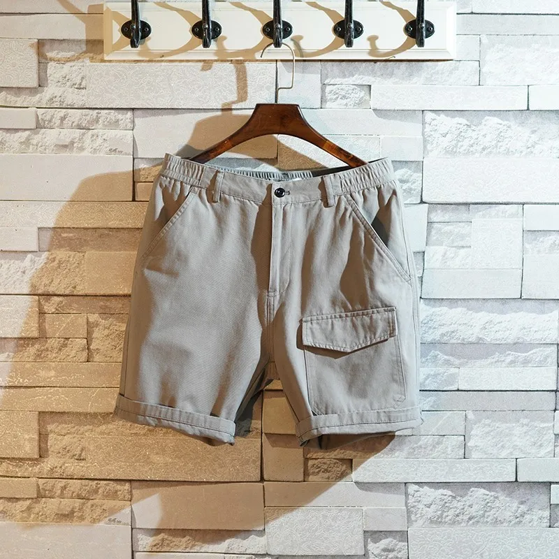 Men Summer Casual Beach Loose Fit Cargo Pockets Solid Color Streetwear Knee Length Male Trousers Zipper Fly Shorts