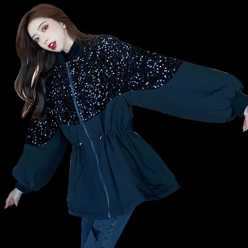 

2020 new Hong Kong style casual all-match jacket women's autumn and winter Korean sequins design thickening short padded coat