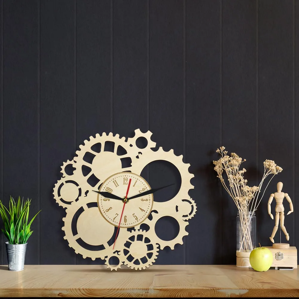Настенные часы в стиле стимпанк деревянные настенные с шестеренками и