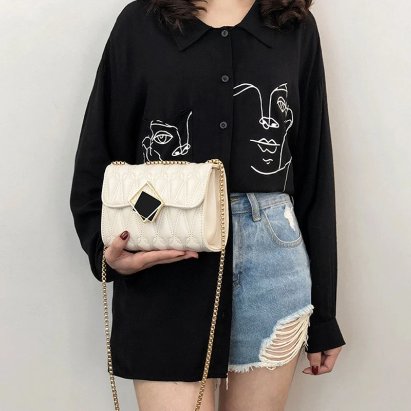 

Женская винтажная стеганая сумка из искусственной кожи с ремешком на цепочке, женская сумка-мессенджер через плечо с двумя карманами