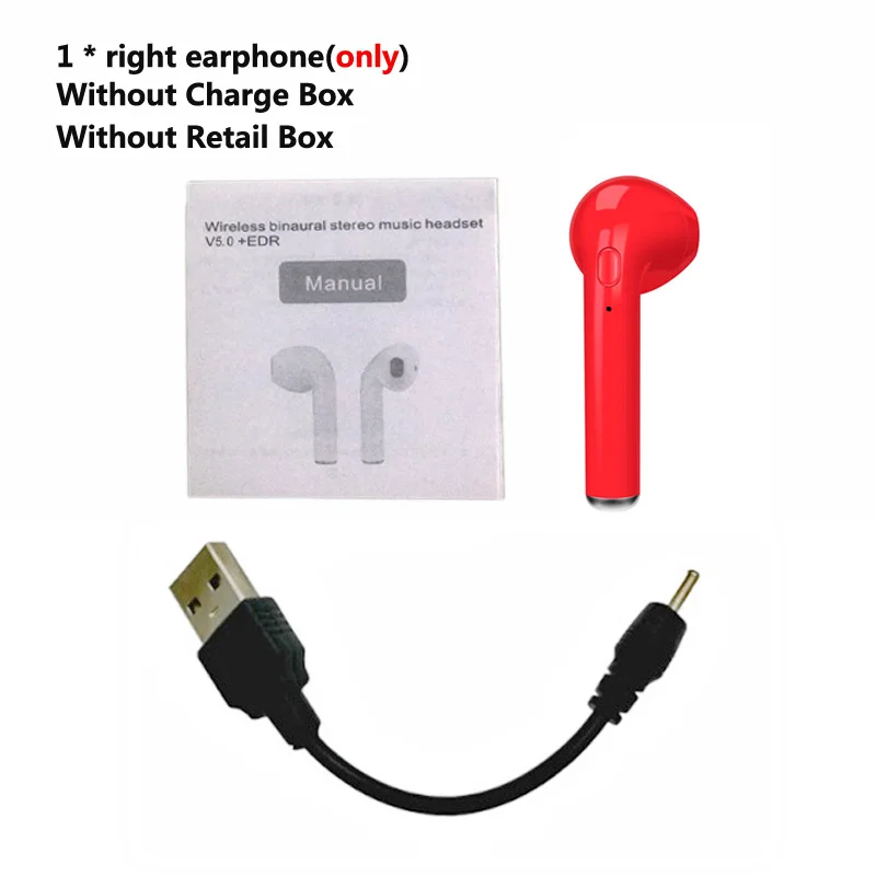 only 1 Red No Box TWS i7S беспроводные наушники-вкладыши Bluetooth V5.0 гарнитура музыкальные наушники-вкладыши с зарядкой для iPhone Xiaomi всех смартфонов - Цвет: only 1 Red No Box