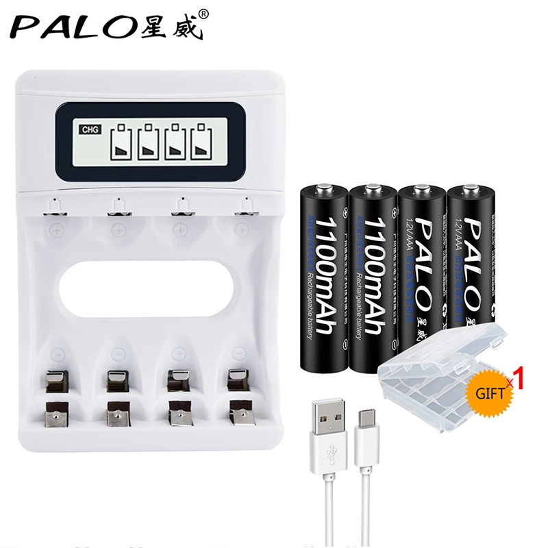 

4PCS AAA Batteries 1.2V Ni-MH AAA Rechargeable Battery 1100mA +LCD AA Battery Charger For 1.2v AA/AAA Rechargeable Battery