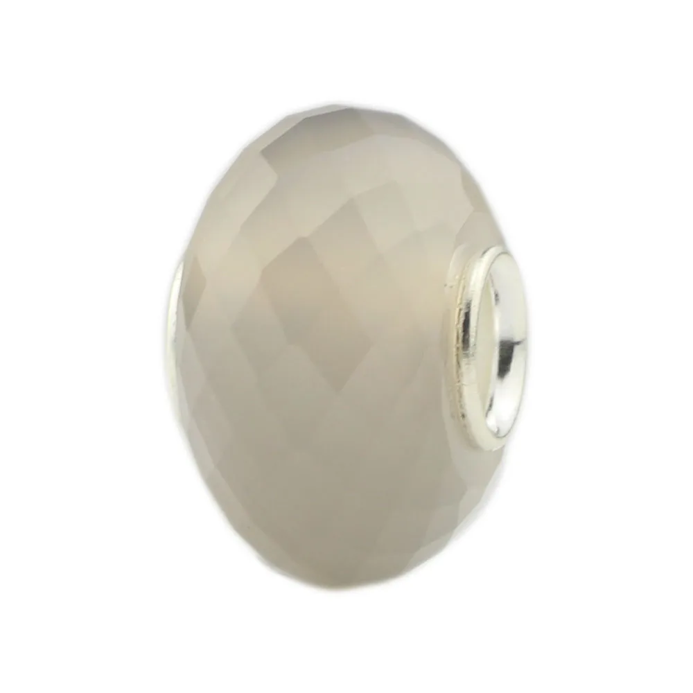 

925 пробы серебро Очаровательный натуральный камень круглой огранки серый и белый халцедон Камень бисер Подходит Европейский Тролль 3,0 мм бр...