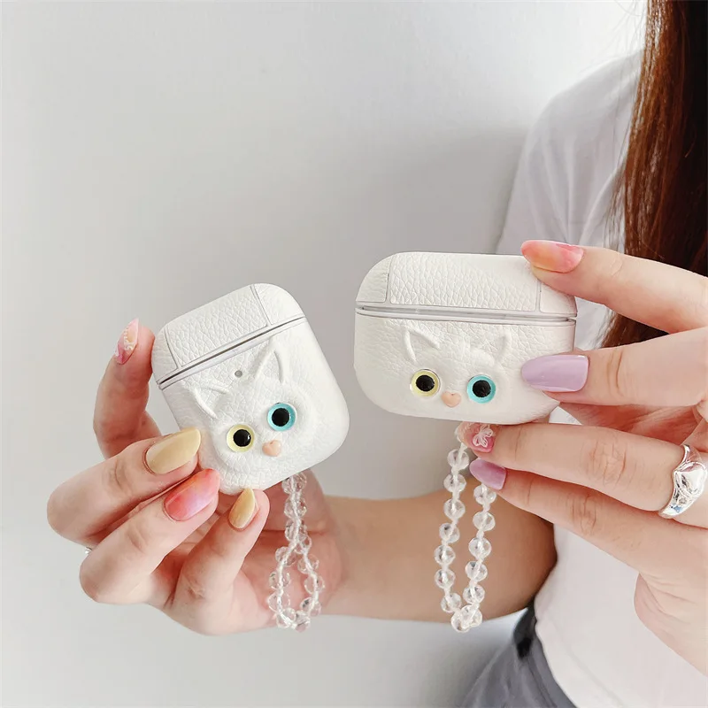 

Black White Cat PU Leather AirPods 1 2 3 Pro Case Cover IPhone Bluetooth Earbuds Accessories Airpod Case Air Pods Case