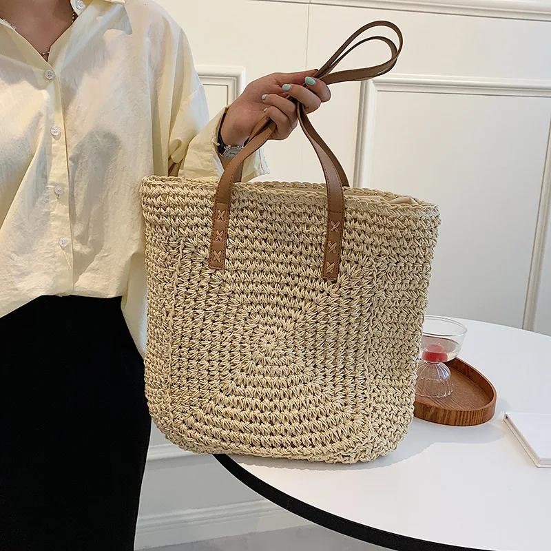 

Large-capacity Bag Female Summer 2021 New Trendy Fashion Net Red Ladies One-shoulder Rattan Bag Western Style Tote Straw Bag