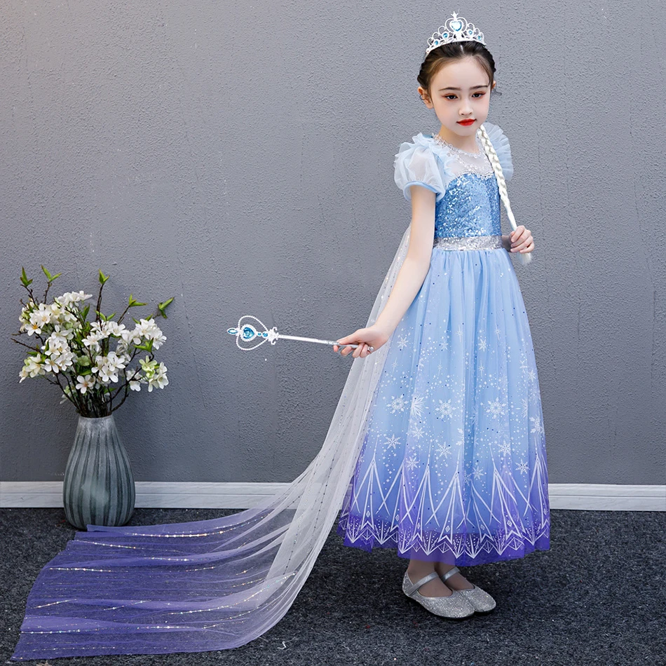 Elza Princess Girls Outfits Dresses Birthday Party Fantasy Clothes Carnival Sequins Tulle Up | Детская одежда и обувь