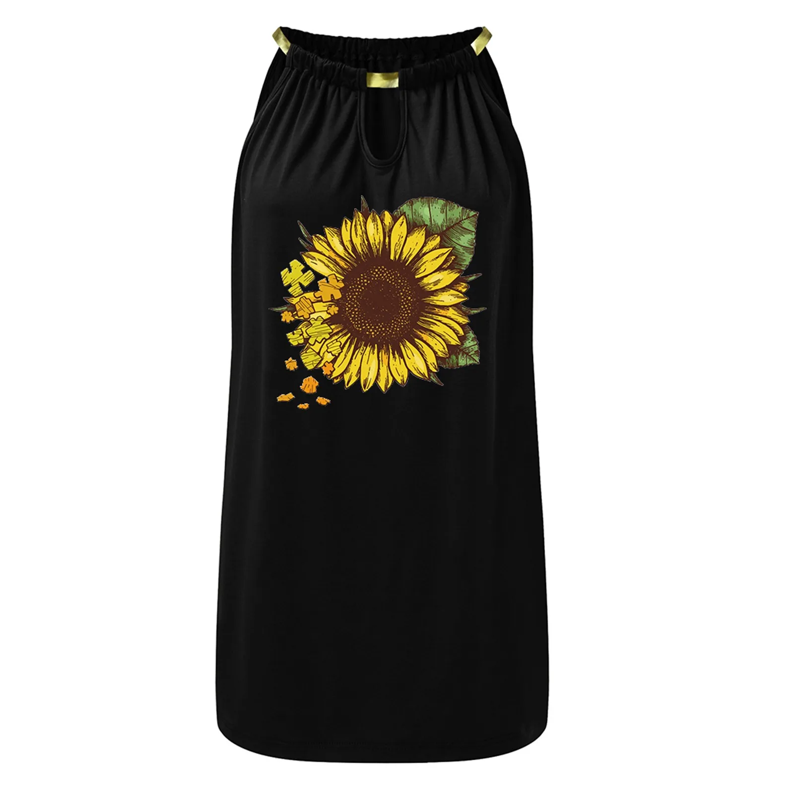 

Fashion Women's nice summer dress Casual Metal Hanging Neck sunflower Printed Strapless mini Dress vestidos mujer verano 2021