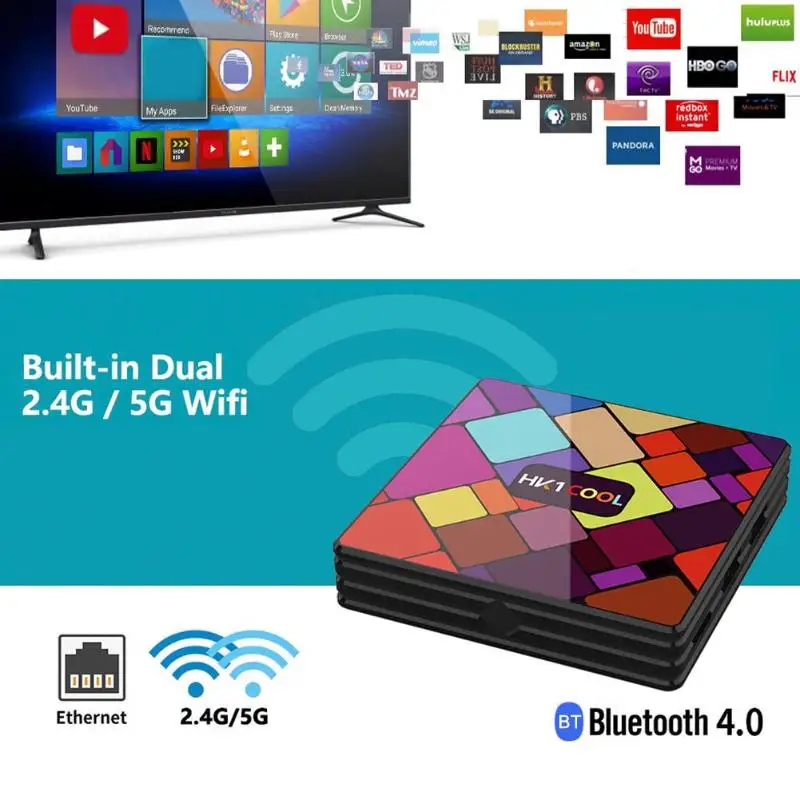 Android 9 0 смарт ТВ коробка 4K HD RK3318 4 ядра 2 + 16G/4 Гб 32G/4 64G/4 128G ГГц/Wi Fi 5 ГГц WI FI 100 Мбит/с