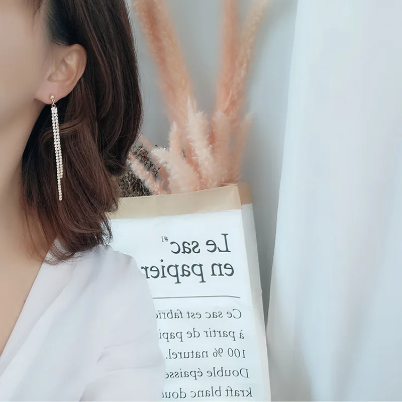 

2021 Trend Jewelry Korean Fashion Summer Fall Vintage Chain Earrings for Women Long Stud Clip on Earrings Without Ear Hole Gift