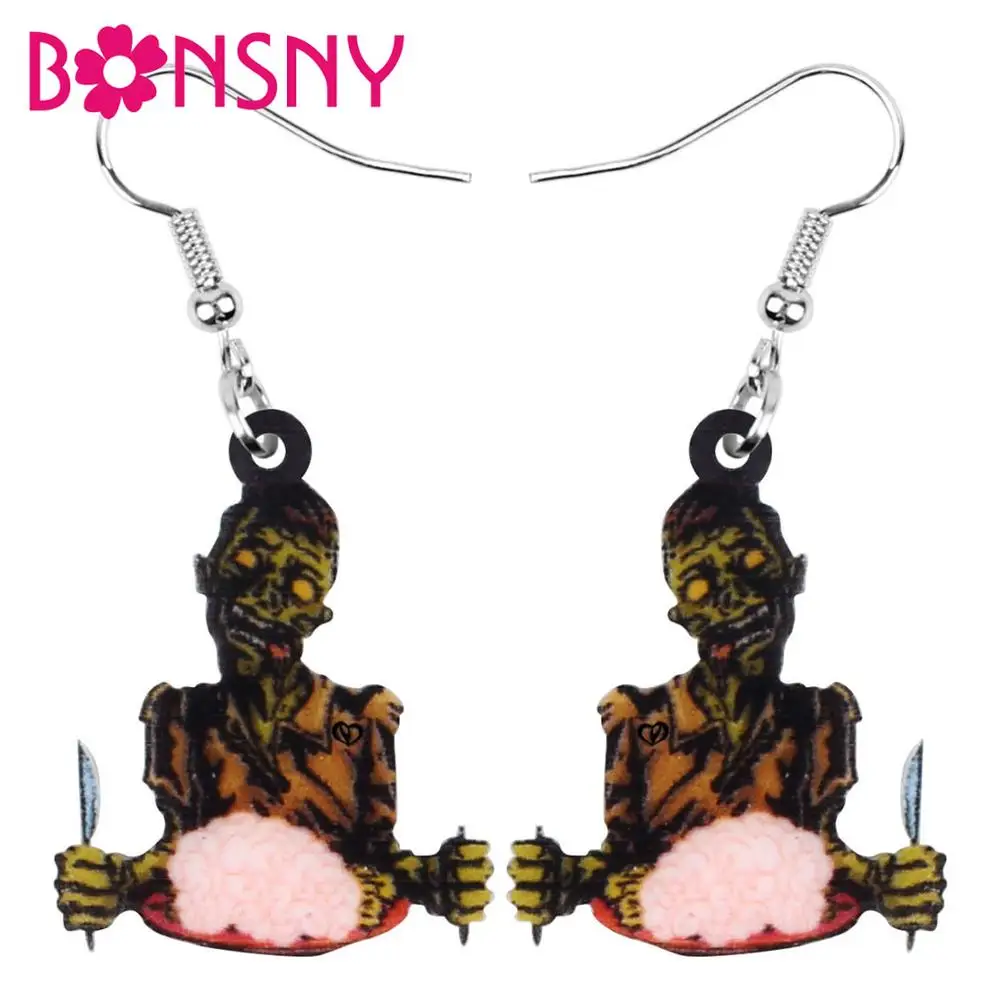 Bonsny акриловые серьги-подвески в форме капли для Хэллоуина ужасов еды мозгов