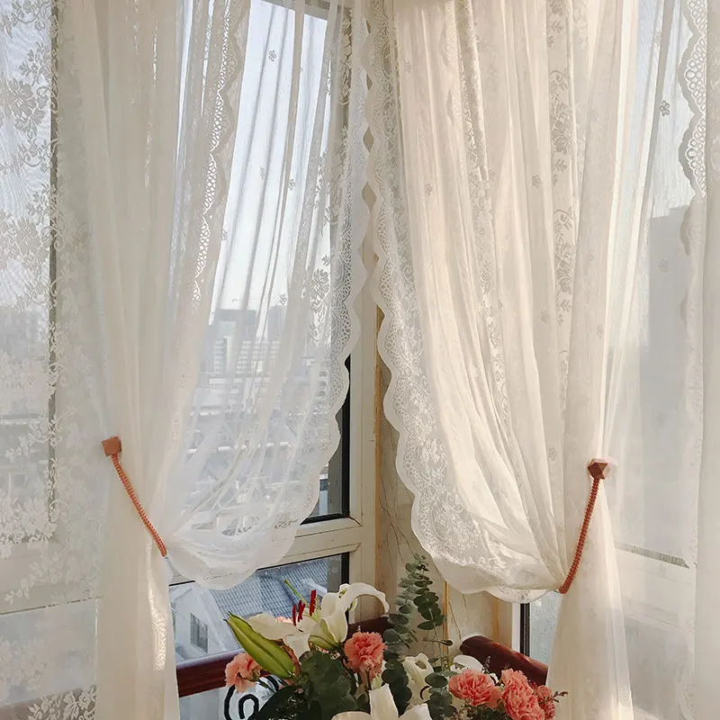 Europejskie białe koronki Sheer zasłony do salonu kwiatowy woal Tulle okna zasłony do sypialni dekoracje ślubne drzwi kuchenne