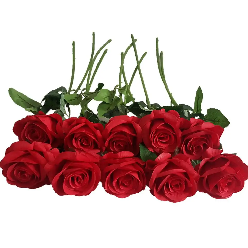 

10PCS Artificial Rose Silk Flower Blossom Bride Bouquet For Home Wedding Party Decoration Red