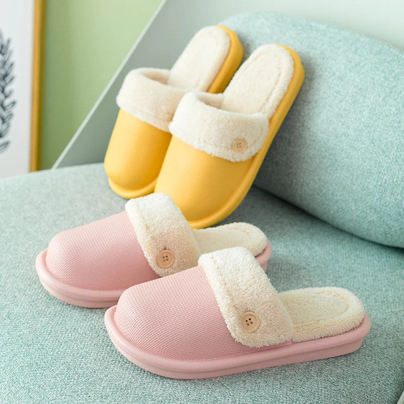 

Home Warmed Fur Women Winter Slippers Indoor Waterproof Slip Resistant Ladies Slippers Unisex Dark Color Soft Slipper For Men
