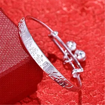 

Baby Bracelet Kids Bell Happy Baby Bracelet Bracelet Silver Plated Bracelet Full Moon Foot Ring JSZ099