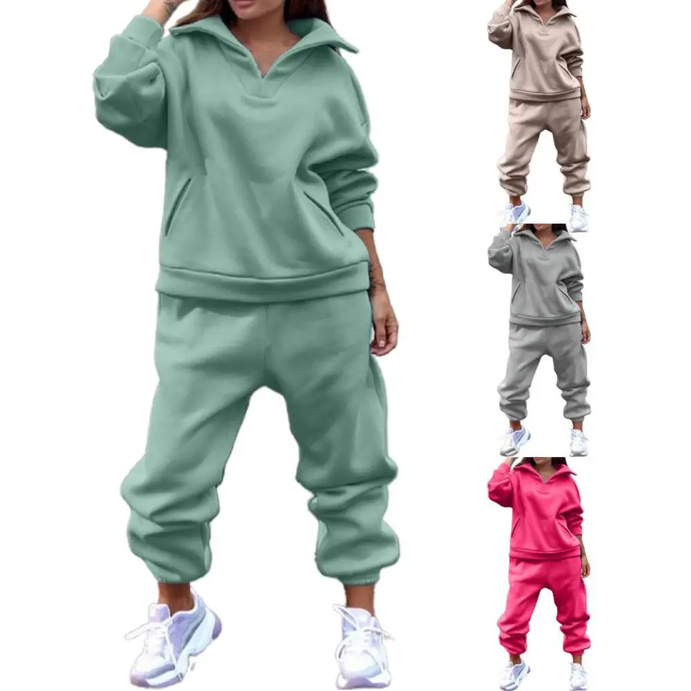 

Comfy Tracksuit Pure Color Pullover Ankle Tied Pants for Daily Wear
