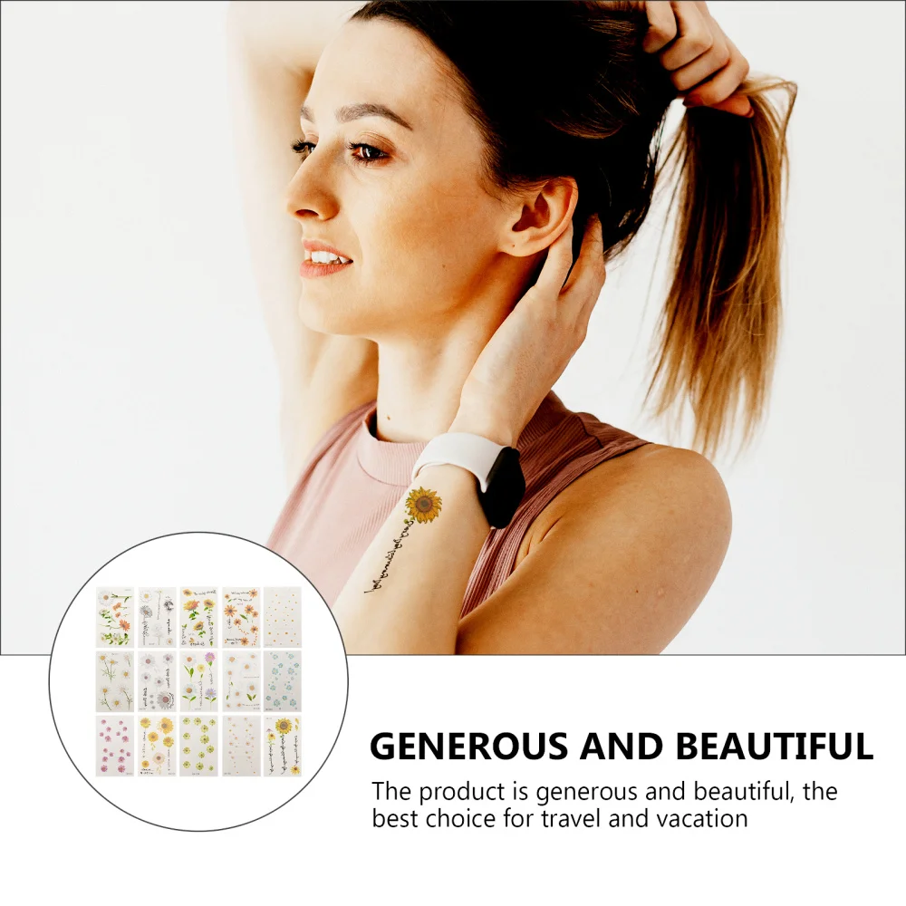 

Sheets Temporary Daisy Tattoos Stickers Flower Pattern Decals Body Sticker