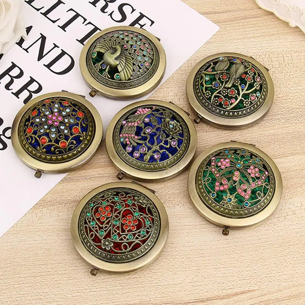 

Vintage Hollow Flower Mini Folding Pocket Round Double-sided Makeup Mirror Gift