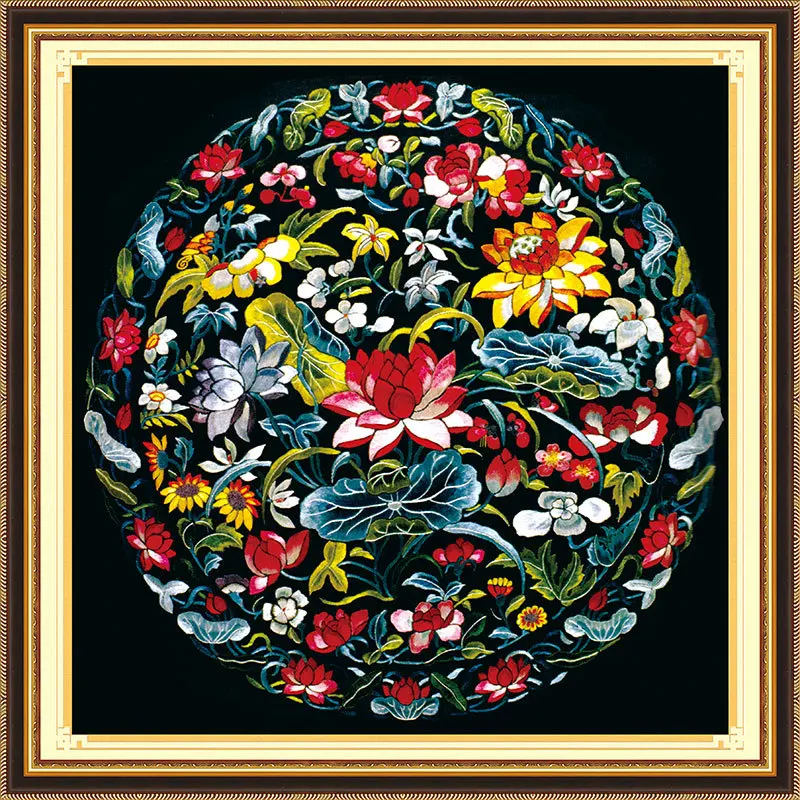 

Handmade Needlework,DMC DIY cross-stitch,Full embroidery kits,Lotus Patterns Chinese Totem (1) Cross Stitch Printed on Canvas