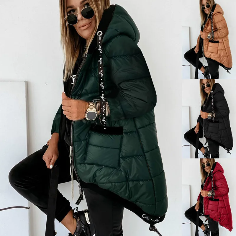 

Winter Coat Women 2021 Hooded High Street Jacket Warm Thin Jackets Solid Casual Coats Fashion Clothing H347